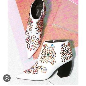Jeffrey Campbell Arliss Jeweled Bedazzled Western Pointed White Heeled Boots